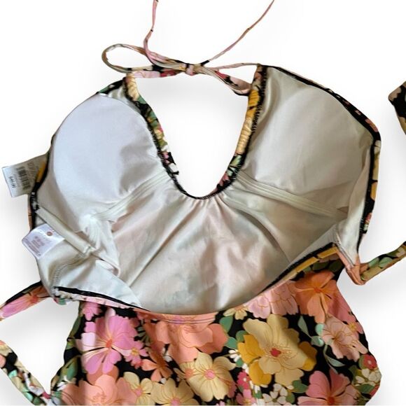 Shade&Shore Multi Floral Halter Keyhole Bandeau Tie Back One Piece Swimsuit NWT - Picture 11 of 16